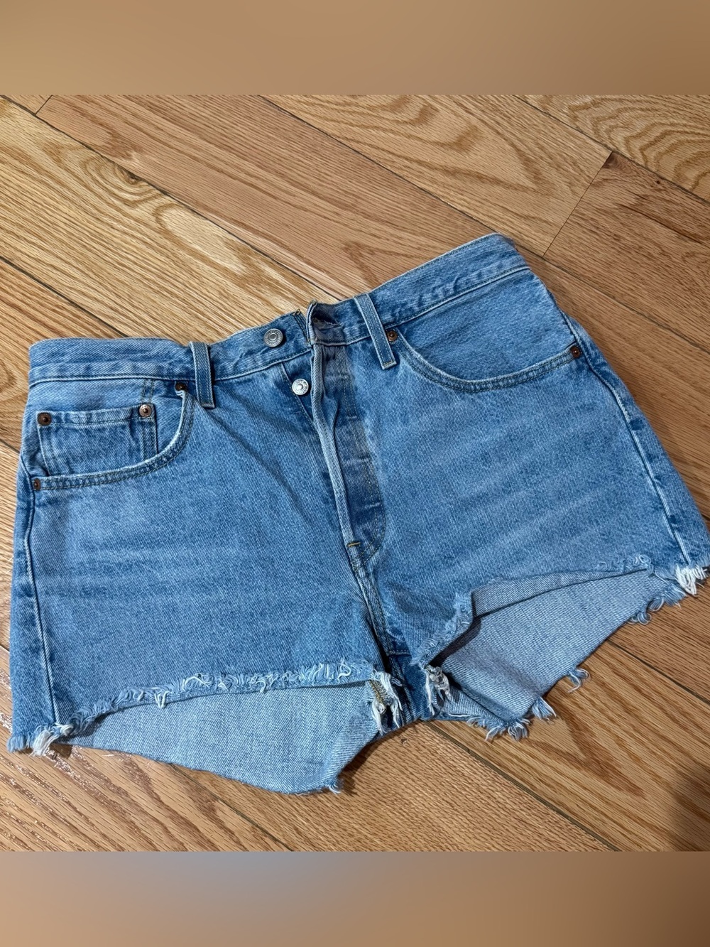 Levi's 501 Light Blue Distressed Denim Cutoff Shorts